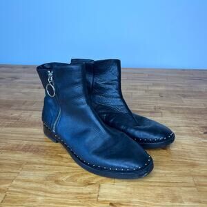 SCHUTZ Black Leather Silver Studded Side Zip Ankle Booties Size 7.5